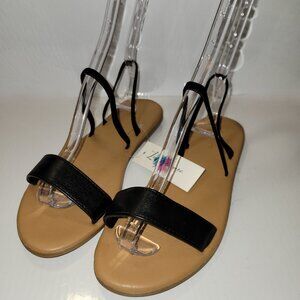 NWT Luffymomo Women's Black Ankle One Band Elastic Strap Flat Sandals Size 8